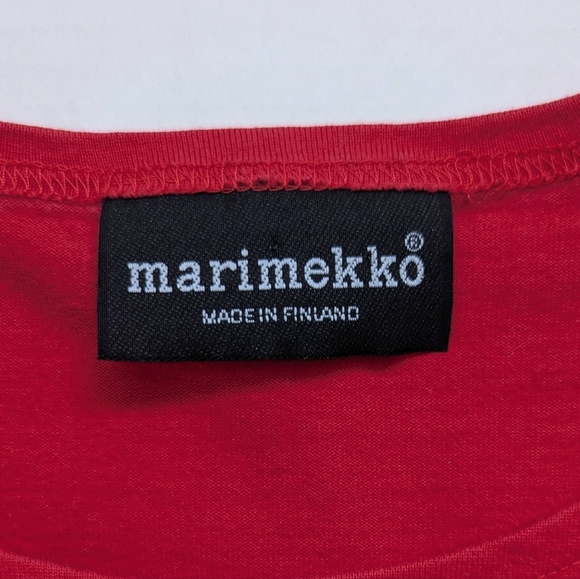 Vintage Marimekko Graphic Floral Red Long Sleeve Tee - Picture 9 of 11